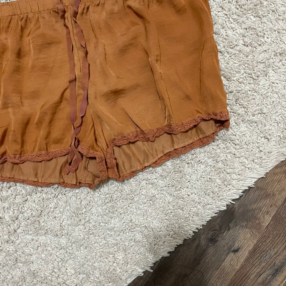 Aerie Medium Orange Bohemian Satin Lace Trim Pull-On Casual Silky Lounge Shorts - Picture 2 of 5